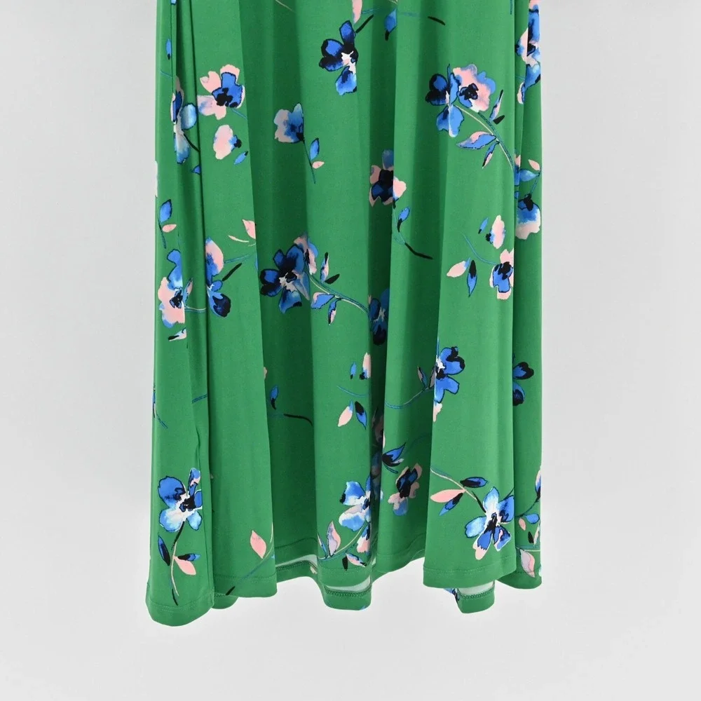 ELIZA J Dress Size 14 Green Floral V‎ Neck Long Sleeve Tie Belt Faux Wrap Midi - Picture 12 of 12